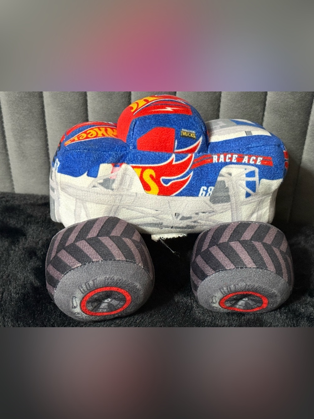 Hot Wheels Monster Trucks Plush Toy Car Blue Red Race Ace #68 Stuffed Vehicle